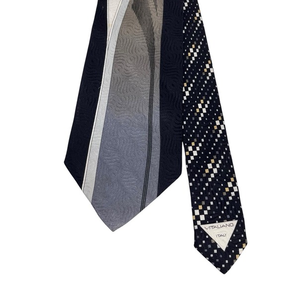 Vitaliano Pancaldi Mens Tie Black/Gray/Gold Abstract Geometric Silk 3 7/8" x 59" - Picture 1 of 12